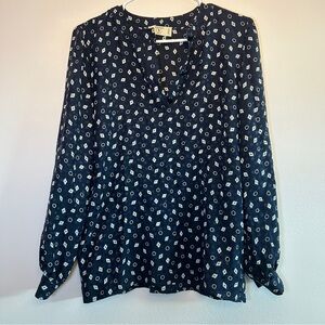 Valentino Miss V Vintage Silk Geometric Print Button Blouse Size 8